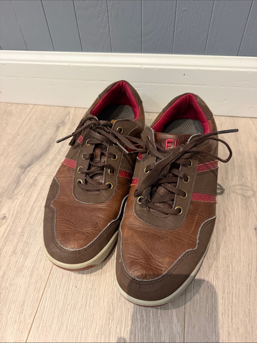 Men's FJ Golf Shoes Brown with Red Accents